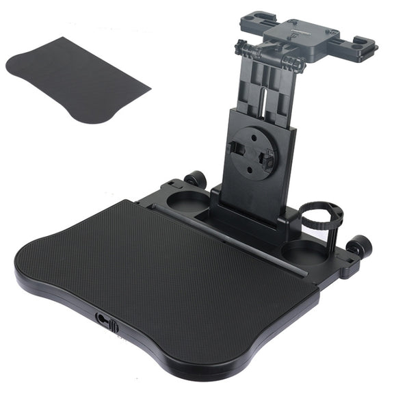 Car Seat Back Multifunctional Adjustable Travel Cup Table Computer Holder(A08 Black+Non-slip Pad)