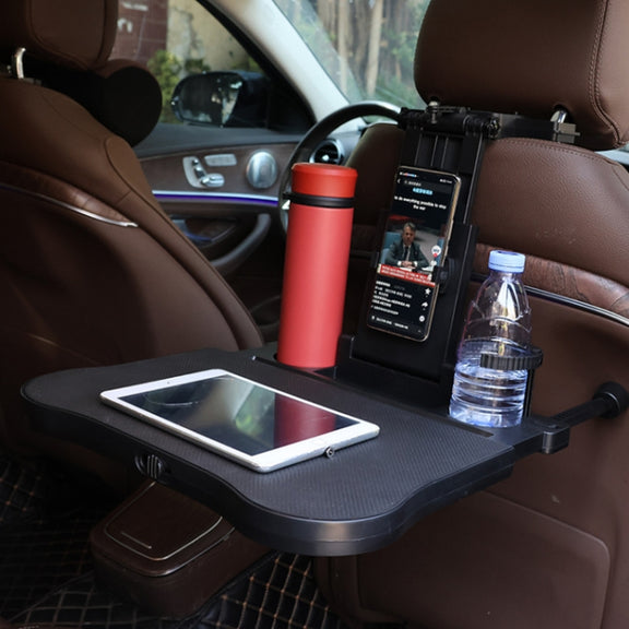 Car Seat Back Multifunctional Adjustable Travel Cup Table Computer Holder(A08 Black+Non-slip Pad)