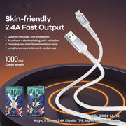 REMAX RC-C008  USB To 8 Pin 2.4A TPE Soft Anti-breakage Data Cable,Length 1m(White)