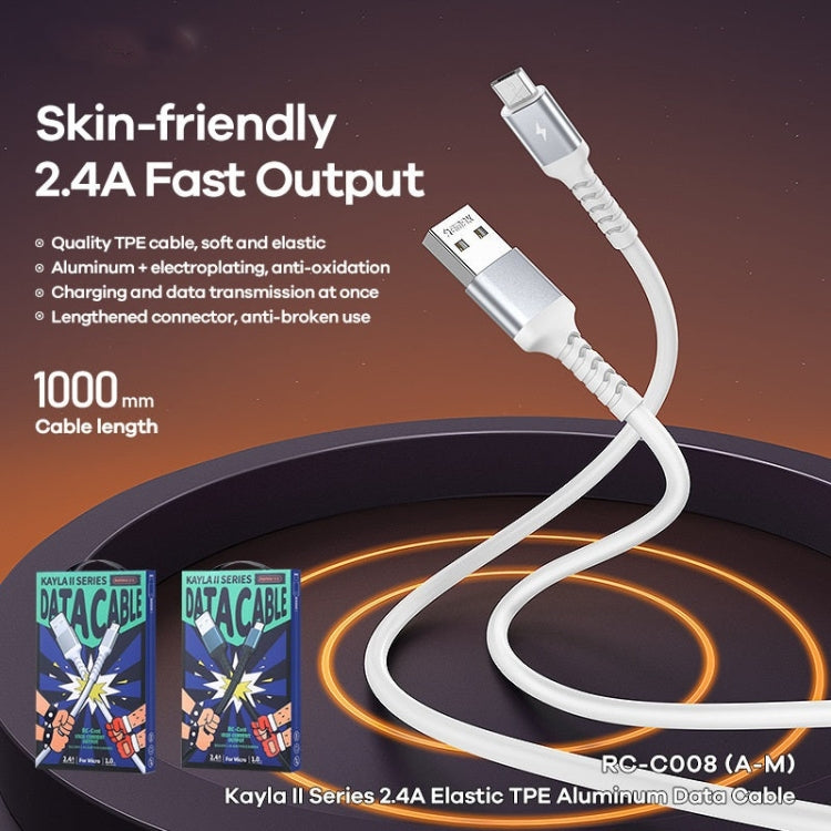 REMAX RC-C008  USB To 8 Pin 2.4A TPE Soft Anti-breakage Data Cable,Length 1m(White)
