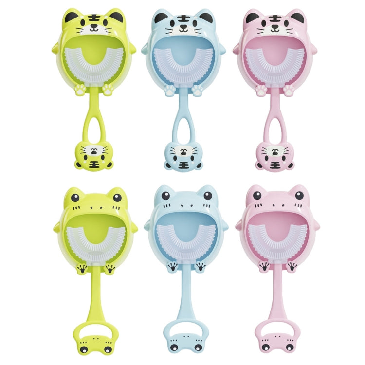 S8 2pcs Children Cartoon Animal Manual U-shaped Silicone Toothbrush for 2-12 Years Old(Blue Frog)