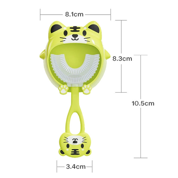 S8 2pcs Children Cartoon Animal Manual U-shaped Silicone Toothbrush for 2-12 Years Old(Blue Frog)