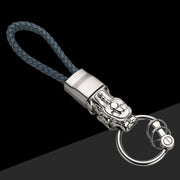 Braided Leather Rope Brave Troops Keychain With LED Light Metal Pendant(White+Gray Rope)