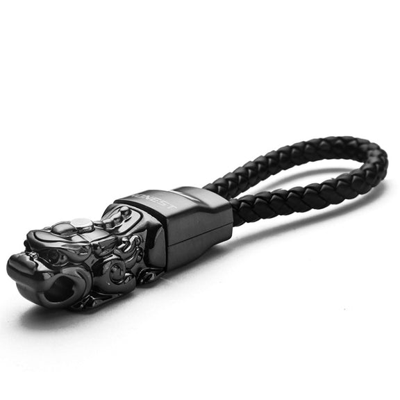 Braided Leather Rope Brave Troops Keychain With LED Light Metal Pendant(White+White Rope)
