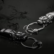 Braided Leather Rope Brave Troops Keychain With LED Light Metal Pendant(Golden+Orange Rope)