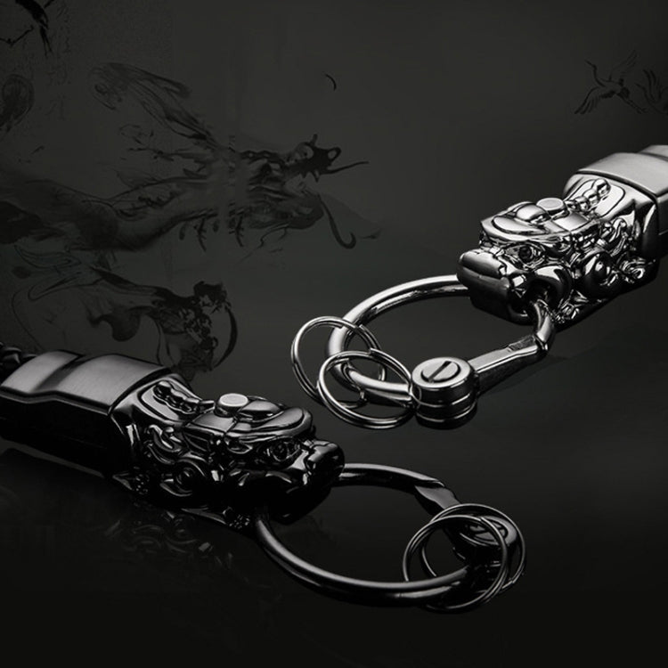 Braided Leather Rope Brave Troops Keychain With LED Light Metal Pendant(White+Gray Rope)