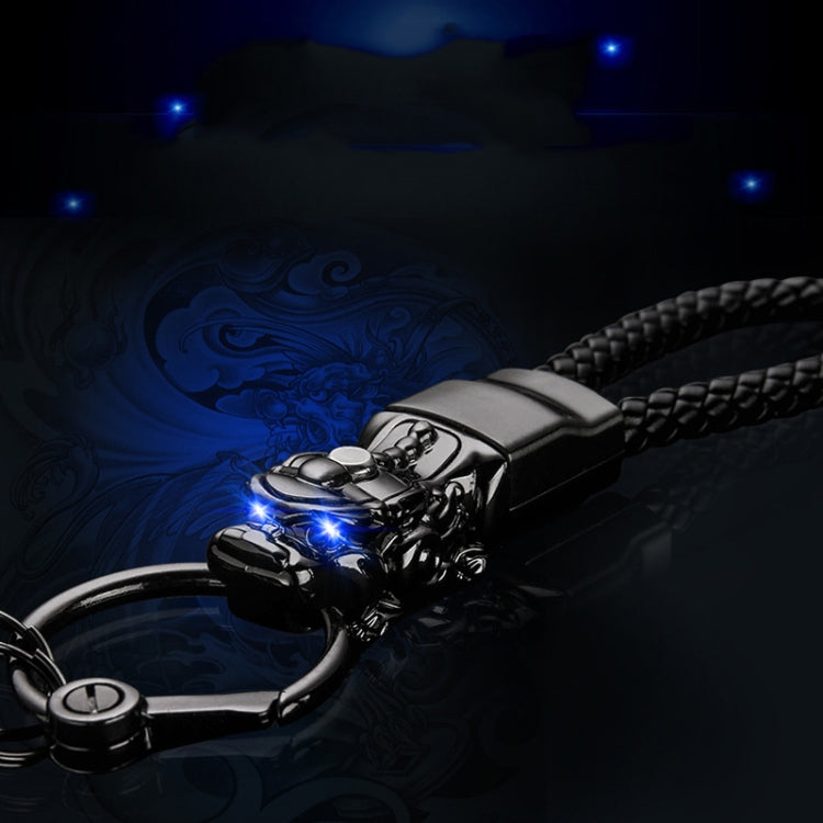 Braided Leather Rope Brave Troops Keychain With LED Light Metal Pendant(Golden+Orange Rope)