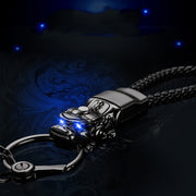 Braided Leather Rope Brave Troops Keychain With LED Light Metal Pendant(Golden+Orange Rope)