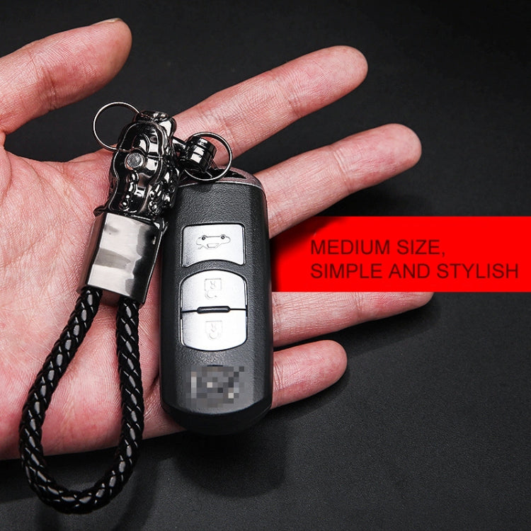 Braided Leather Rope Brave Troops Keychain With LED Light Metal Pendant(Golden+Orange Rope)