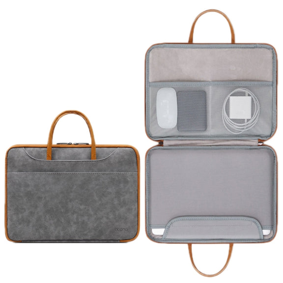 Baona Leather Fully Open Portable Water-resistant Computer Bag, Size: 13/13.3 inches(Gray Brown)