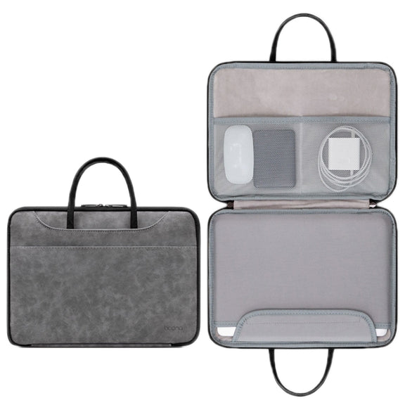 Baona Leather Fully Open Portable Water-resistant Computer Bag, Size: 13/13.3 inches(Gray Black)