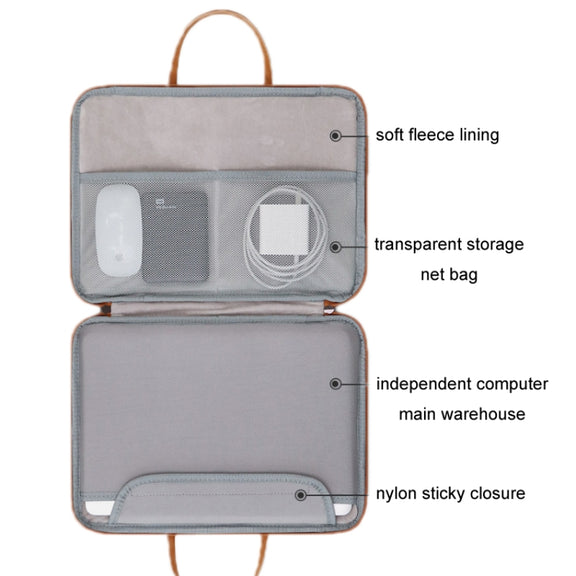 Baona Leather Fully Open Portable Water-resistant Computer Bag, Size: 13/13.3 inches(Gray Black)