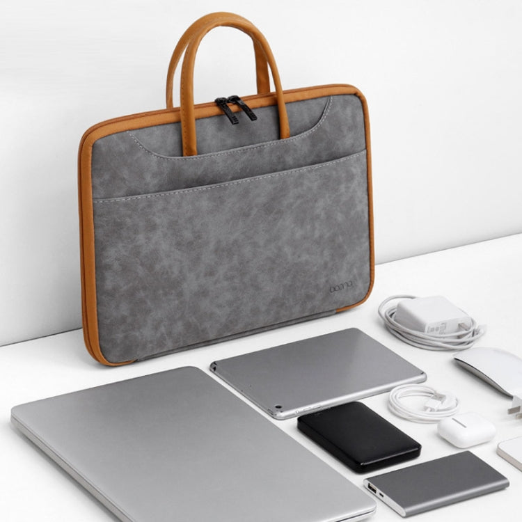 Baona Leather Fully Open Portable Water-resistant Computer Bag, Size: 13/13.3 inches(Gray Black)