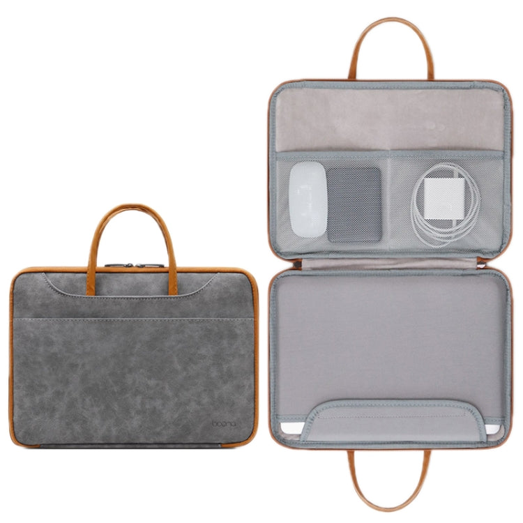 Baona Leather Fully Open Portable Water-resistant Computer Bag, Size: 15/15.6/16 inches(Gray Brown)