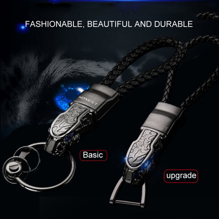 HONEST Diamond Encrusted Car Keychain Leather Cord Leopard Metal Keychain Pendant(Basic Gold)