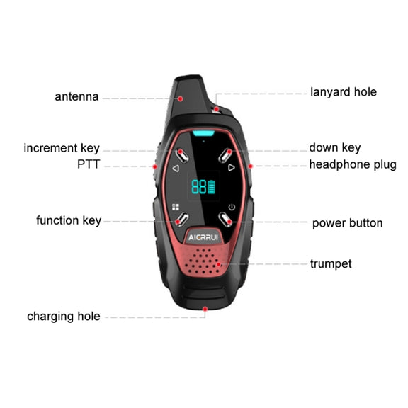 LED Display USB Charging Wireless Handheld Small Mini Walkie Talkie(Red)