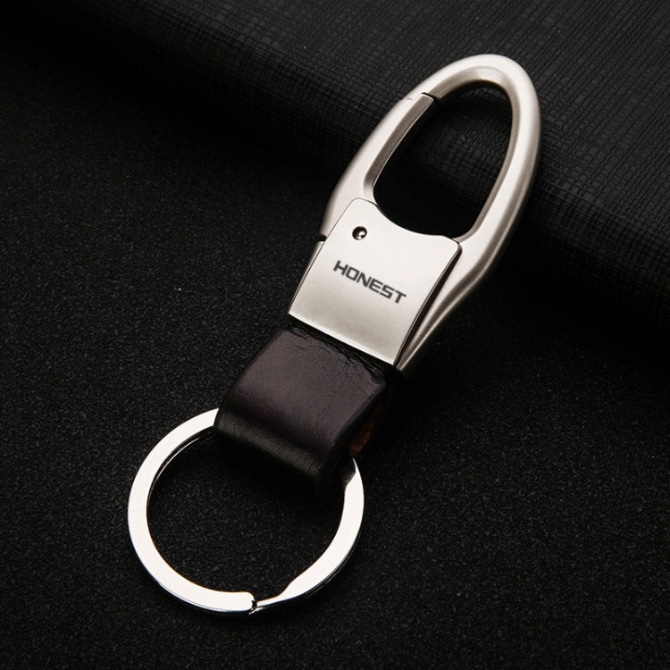 HONEST Leather Car Keychain Simple Circle Ring Pendant Keychain(Silver)