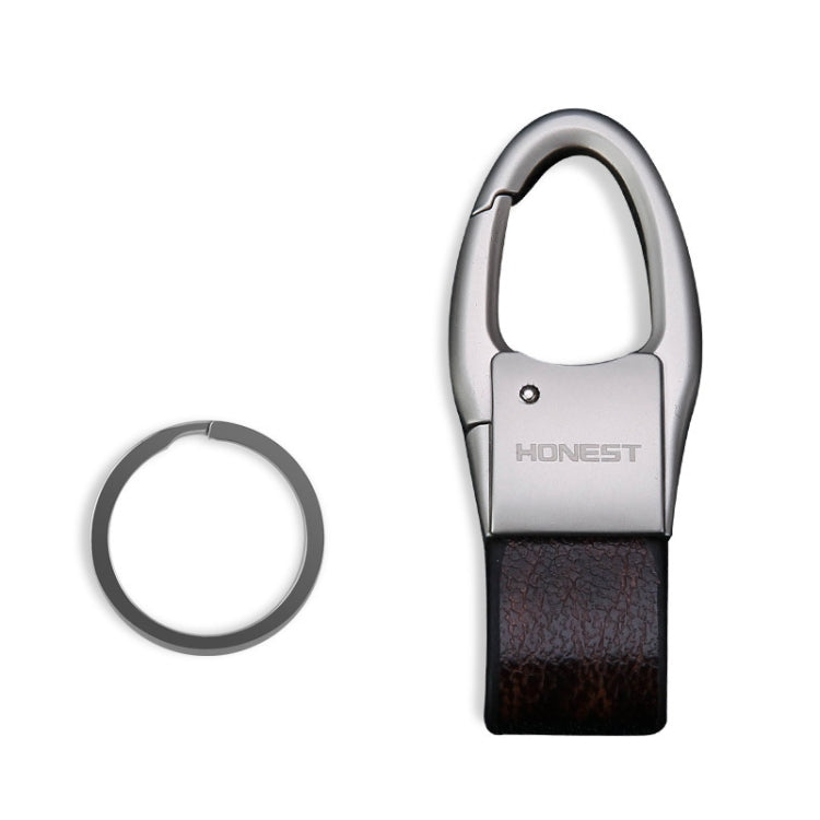 HONEST Leather Car Keychain Simple Circle Ring Pendant Keychain(Silver)