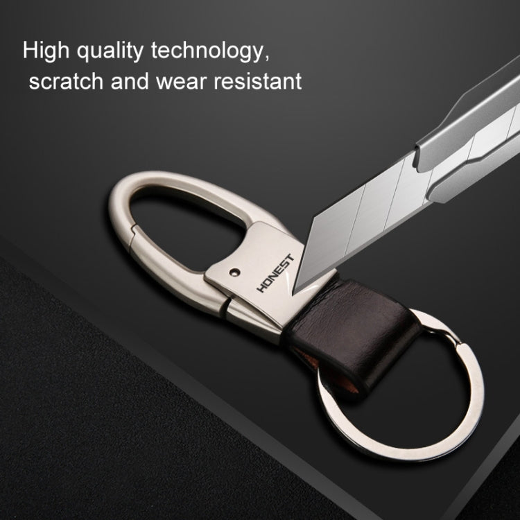 HONEST Leather Car Keychain Simple Circle Ring Pendant Keychain(Silver)
