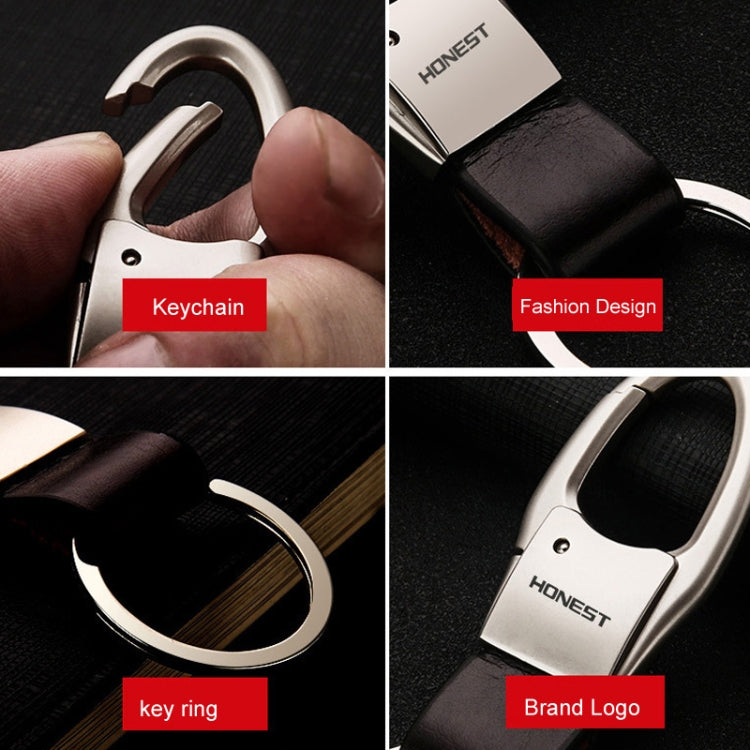 HONEST Leather Car Keychain Simple Circle Ring Pendant Keychain(Sand Gold)