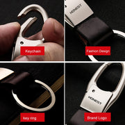 HONEST Leather Car Keychain Simple Circle Ring Pendant Keychain(Sand Gold)