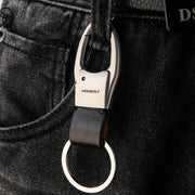 HONEST Leather Car Keychain Simple Circle Ring Pendant Keychain(Sand Gold)