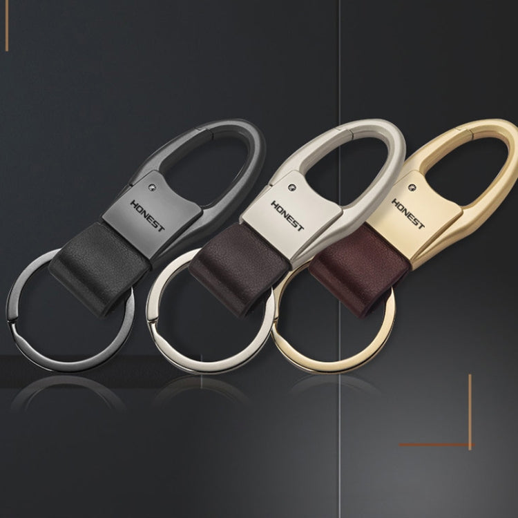 HONEST Leather Car Keychain Simple Circle Ring Pendant Keychain(Sand Gold)