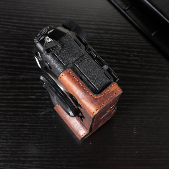 For FUJIFILM X-T5 Camera Cowhide Bag Anti-scratch Protective Case Base Cover(Deep Coffee)