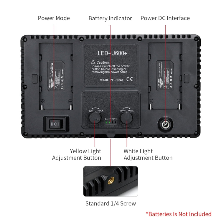 E600 3-color Temperature 40W 3200K-5600K LED Flat Panel Lights Live Broadcast Fill Light,EU Plug