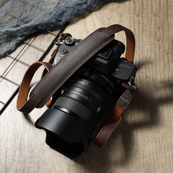 Outdoor Photography Cowhide Leather Camera Shoulder Hanging Neck Winding Strap, Spec: Top-layer (Black)