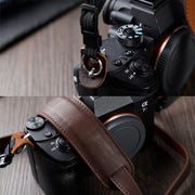 Outdoor Photography Cowhide Leather Camera Shoulder Hanging Neck Winding Strap, Spec: Top-layer (Black)