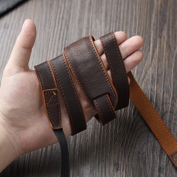 Outdoor Photography Cowhide Leather Camera Shoulder Hanging Neck Winding Strap, Spec: Top-layer (Coffee)