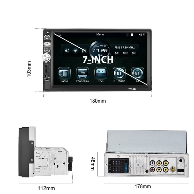 A3061 7 Inches MP5 Bluetooth Player Universal Wired CarPlay Reversing Image Integrated, Style: Standard