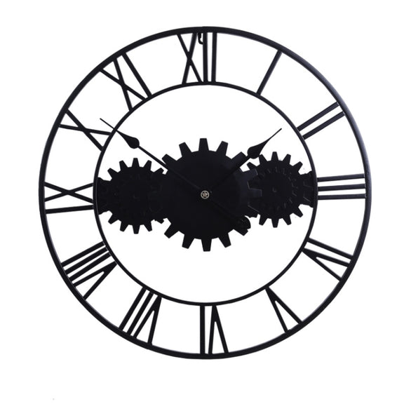 60cm Vintage Iron Round Gear Wall Clock Silent Large Art Clock(Gold+Gold Needle)