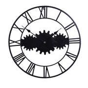 60cm Vintage Iron Round Gear Wall Clock Silent Large Art Clock(Silver+Silver Needle)