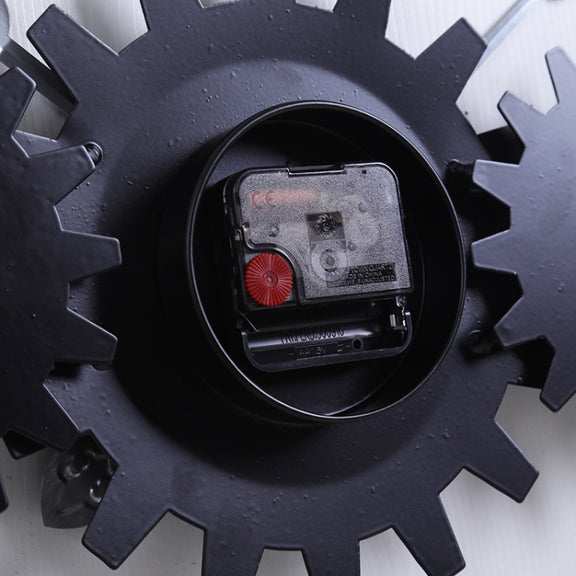 60cm Vintage Iron Round Gear Wall Clock Silent Large Art Clock(Black+Black Needle)
