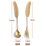 304 Stainless Steel Feather Spoon Fork Literary Tableware,Style: 2 In 1 True Color- Blue Box