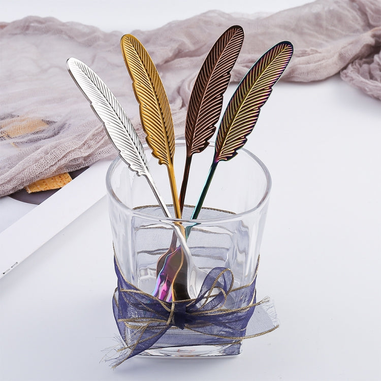 304 Stainless Steel Feather Spoon Fork Literary Tableware,Style: 2 In 1 True Color- Blue Box