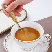 304 Stainless Steel Feather Spoon Fork Literary Tableware,Style: 2 In 1 True Color- Blue Box