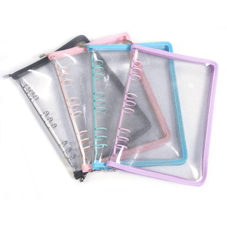B5 9 Rings Loose-leaf Journal Clear PVC Cover Zipper Planner Notebook Without Inner Pages(Sky Blue)