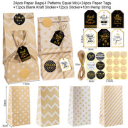 24 In 1 Point Striped Cowhide Paper Bag Retro Thanks Gift Bag Party Bakery Biscuits Candy Bag(Style 2)