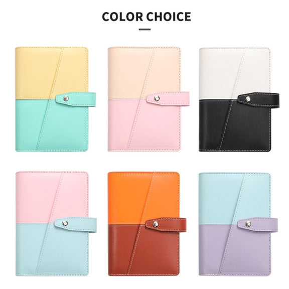 A6 YMX-012 PU Leather Budget Binder Notebook Macaron Color Matching Handbook(Khaki+Pink)