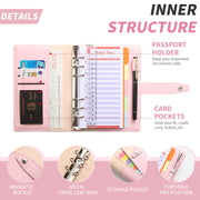 A6 YMX-012 PU Leather Budget Binder Notebook Macaron Color Matching Handbook(Khaki+Pink)
