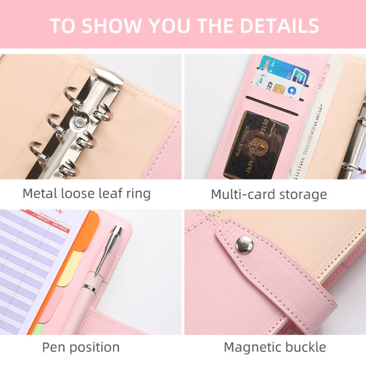 A6 YMX-012 PU Leather Budget Binder Notebook Macaron Color Matching Handbook(Khaki+Pink)