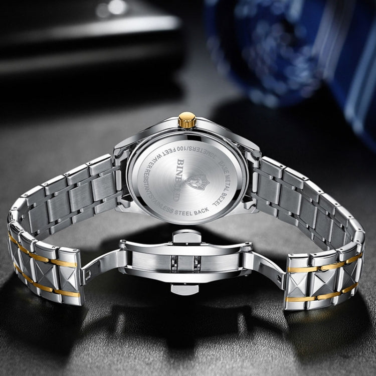 BINBOND B5552 Luminous Multifunctional Business Calendar Quartz Watch(Inter-gold-White)