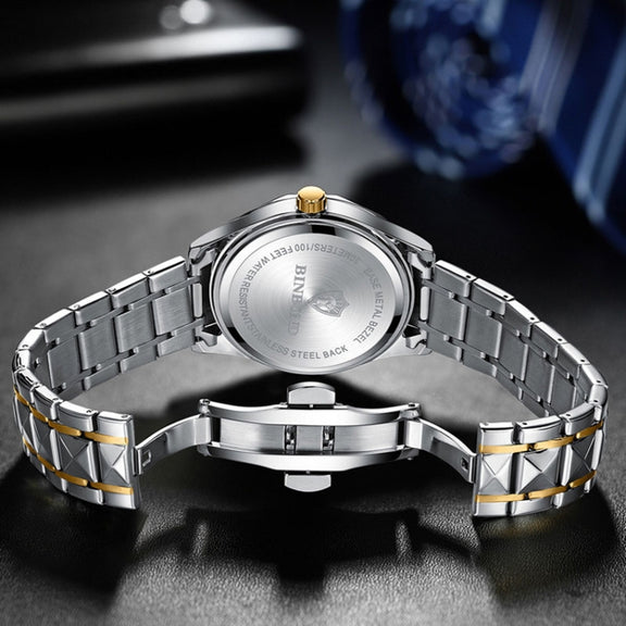 BINBOND B5552 Luminous Multifunctional Business Calendar Quartz Watch(Inter-gold-White)