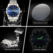BINBOND B5552 Luminous Multifunctional Business Calendar Quartz Watch(Inter-gold-Gray)