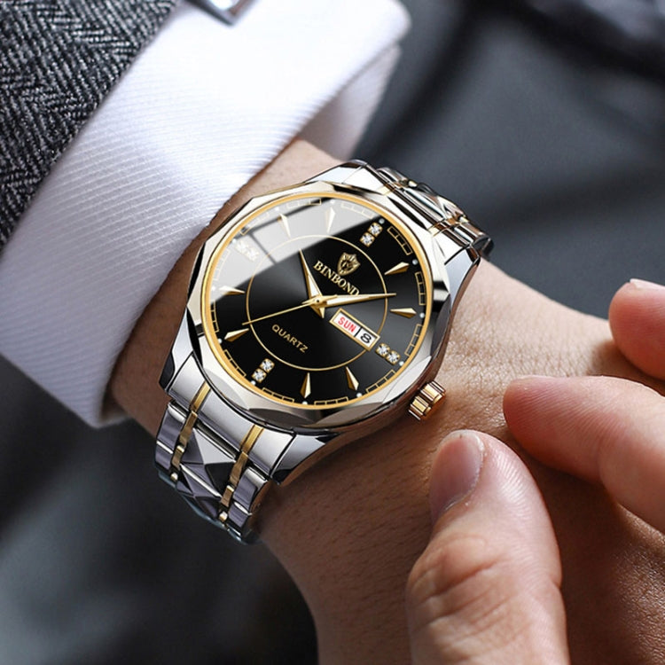 BINBOND B5552 Luminous Multifunctional Business Calendar Quartz Watch(Inter-gold-Black)