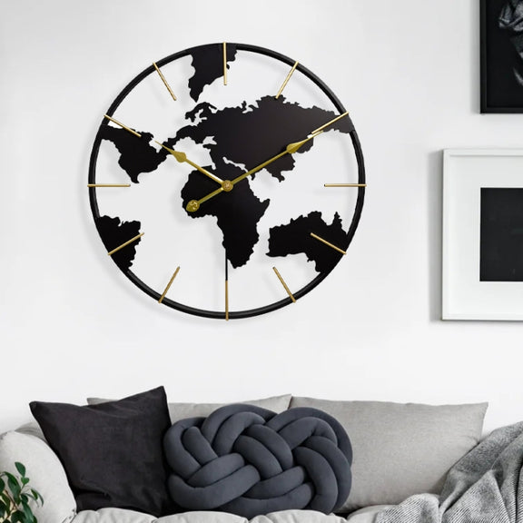 0818 3D Stereo World Map Art Wall Decoration Clock Round Wall Clock(Style 2)