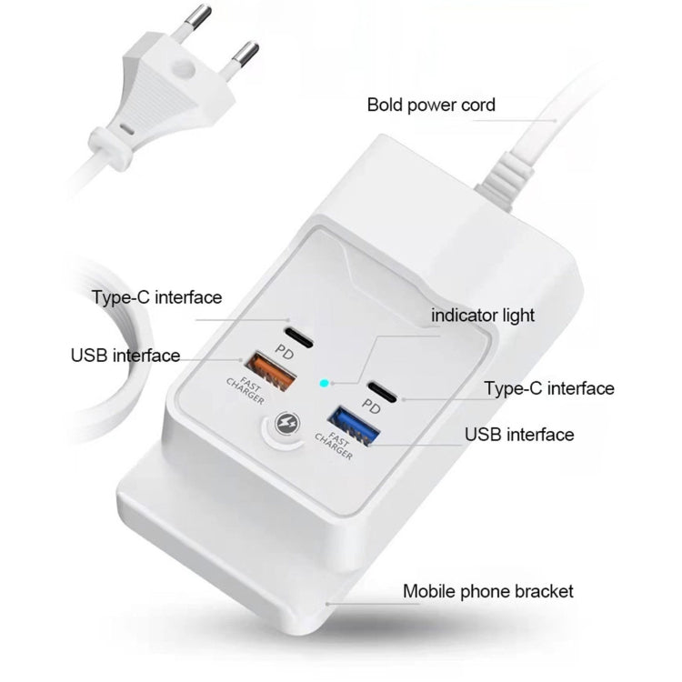 PD 20W Dual USB-C / Type-C + Dual USB 4-Port Fast Charging Hub For Smartphone Tablet USB Plug